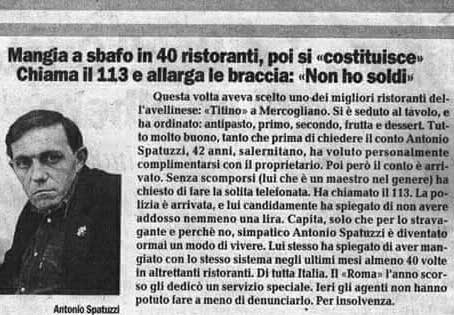 Antonio Spatuzzi mangia gratis ristoranti salerno